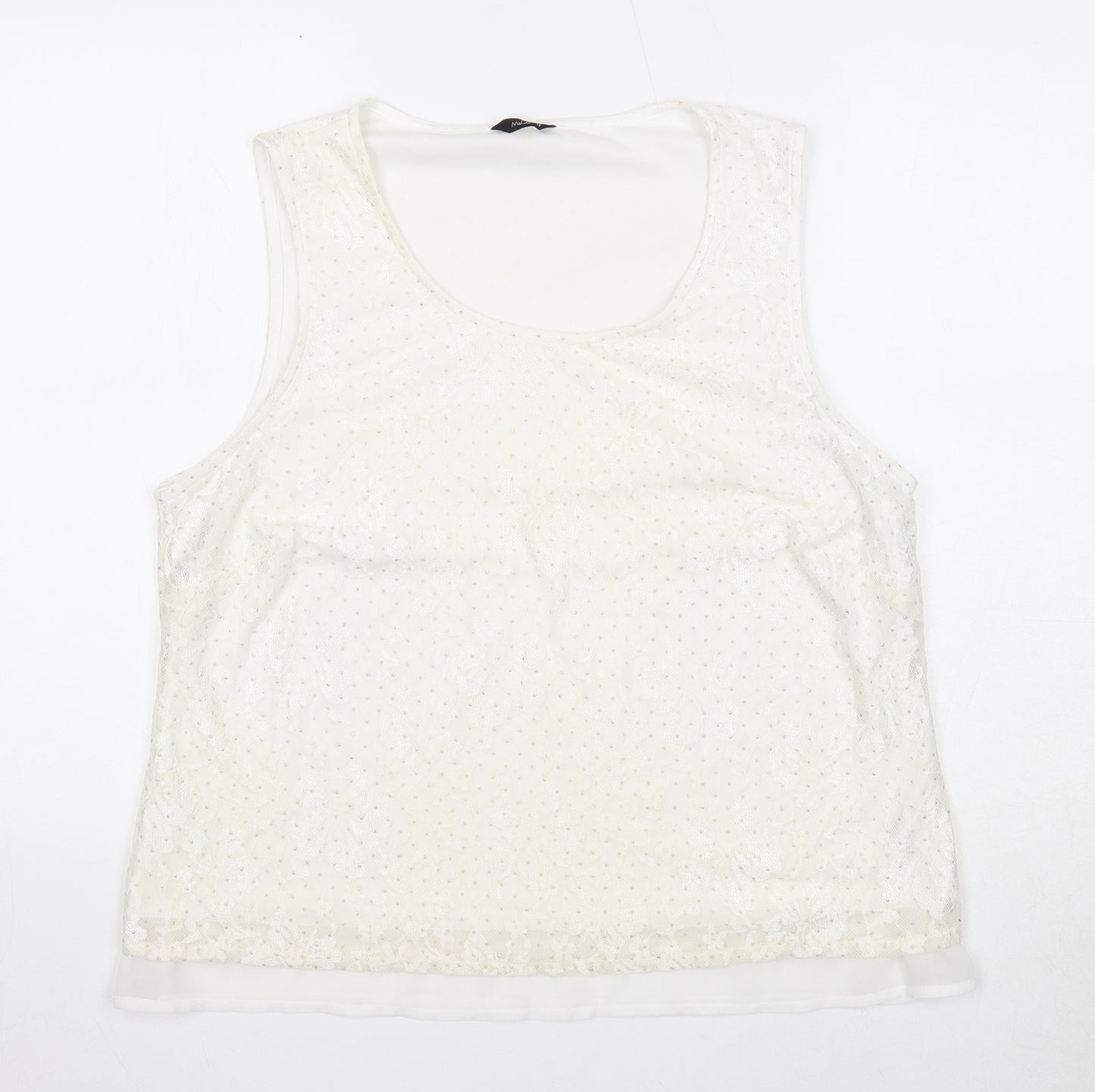 M&Co Womens Ivory Geometric Polyester Basic Tank Size 18 Round Neck