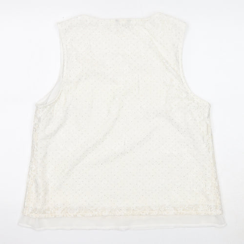 M&Co Womens Ivory Geometric Polyester Basic Tank Size 18 Round Neck