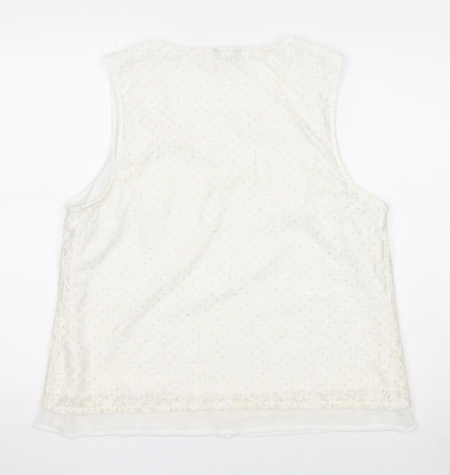 M&Co Womens Ivory Geometric Polyester Basic Tank Size 18 Round Neck