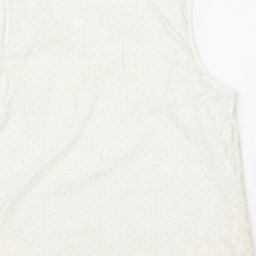 M&Co Womens Ivory Geometric Polyester Basic Tank Size 18 Round Neck