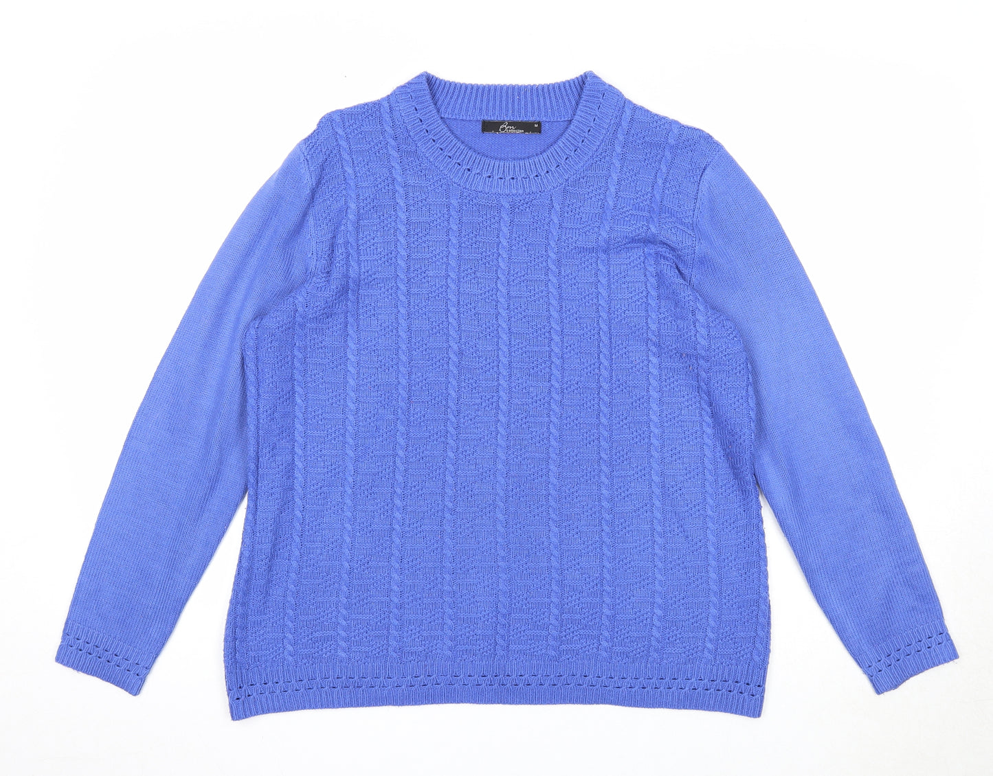 Bonmarché Womens Blue Round Neck Acrylic Pullover Jumper Size M