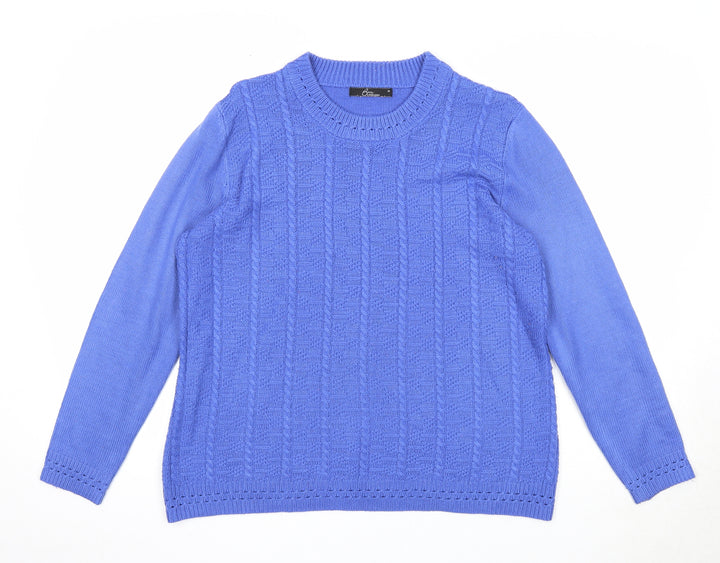 Bonmarché Womens Blue Round Neck Acrylic Pullover Jumper Size M