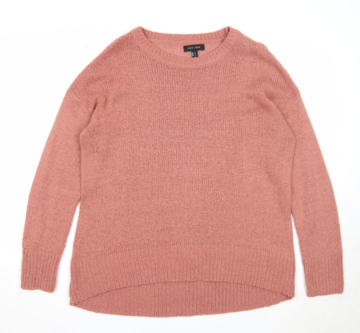 New Look Womens Pink Round Neck Acrylic Pullover Jumper Size L