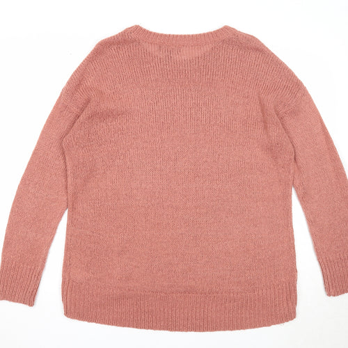 New Look Womens Pink Round Neck Acrylic Pullover Jumper Size L