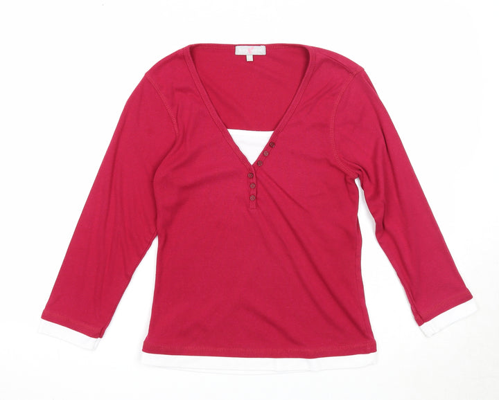 Key West Womens Pink V-Neck Polyester Pullover Jumper Size M