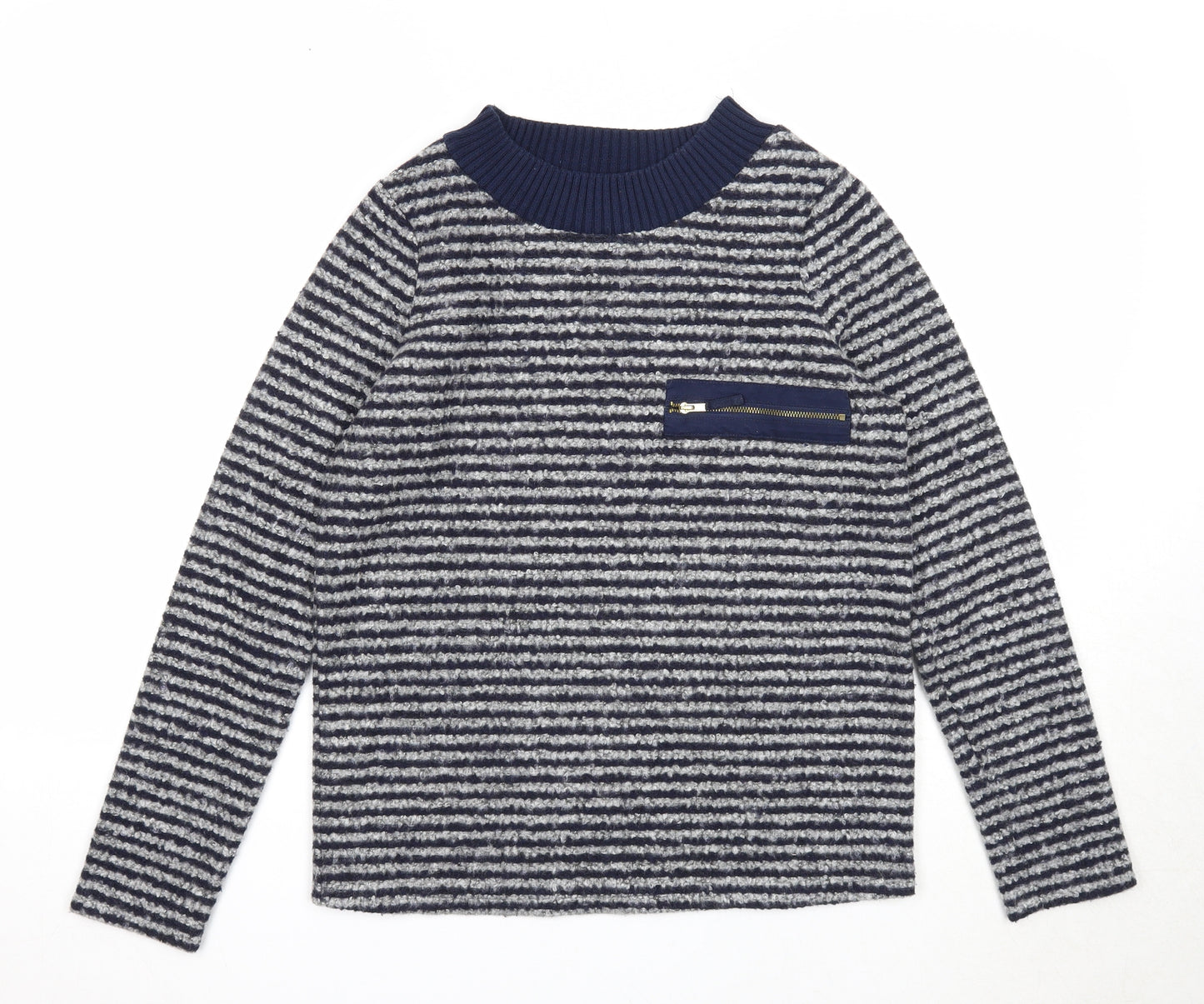 NEXT Womens Blue Round Neck Striped Polyester Pullover Jumper Size 6
