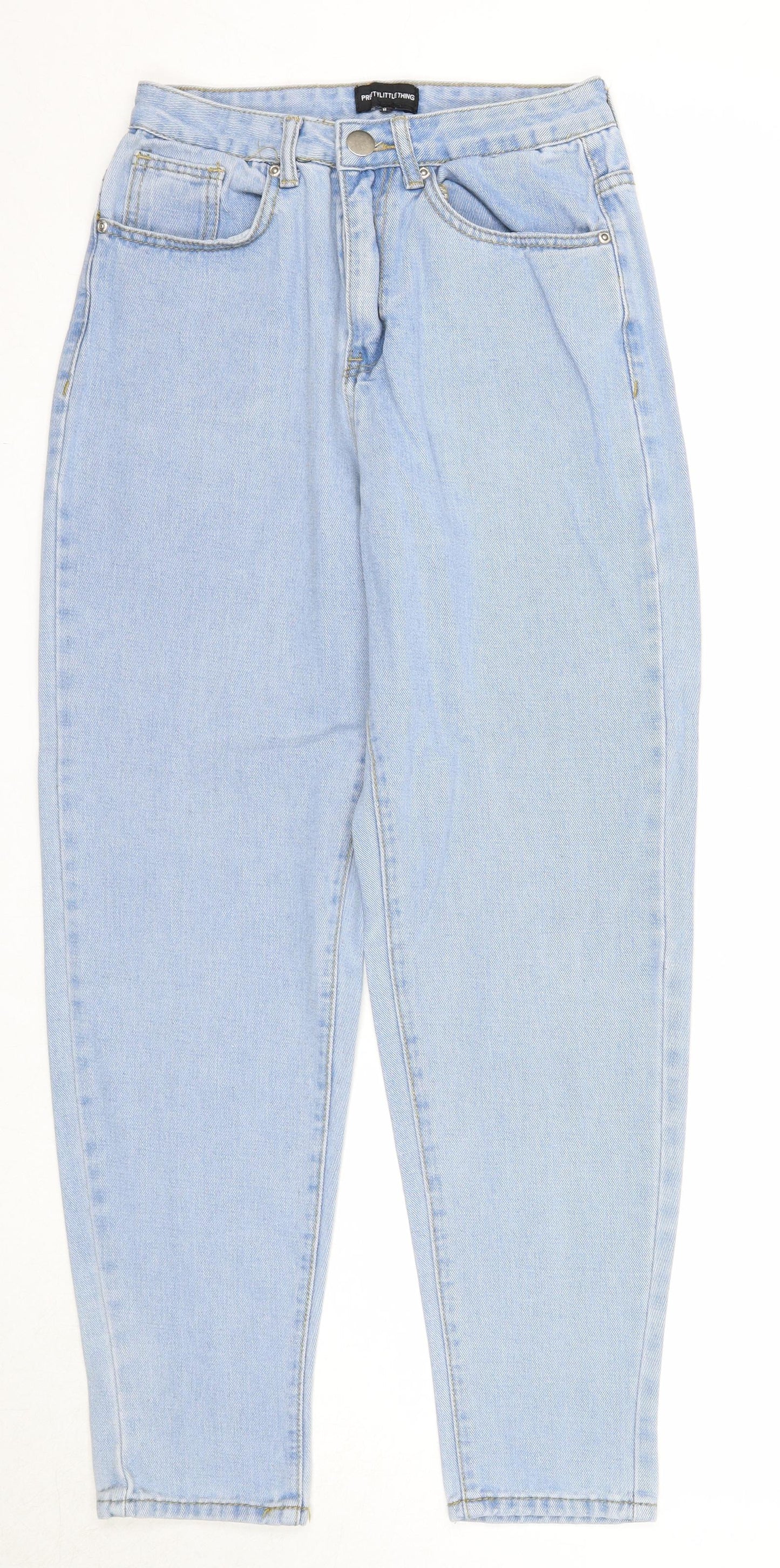 PRETTYLITTLETHING Womens Blue Cotton Mom Jeans Size 8 Regular Zip