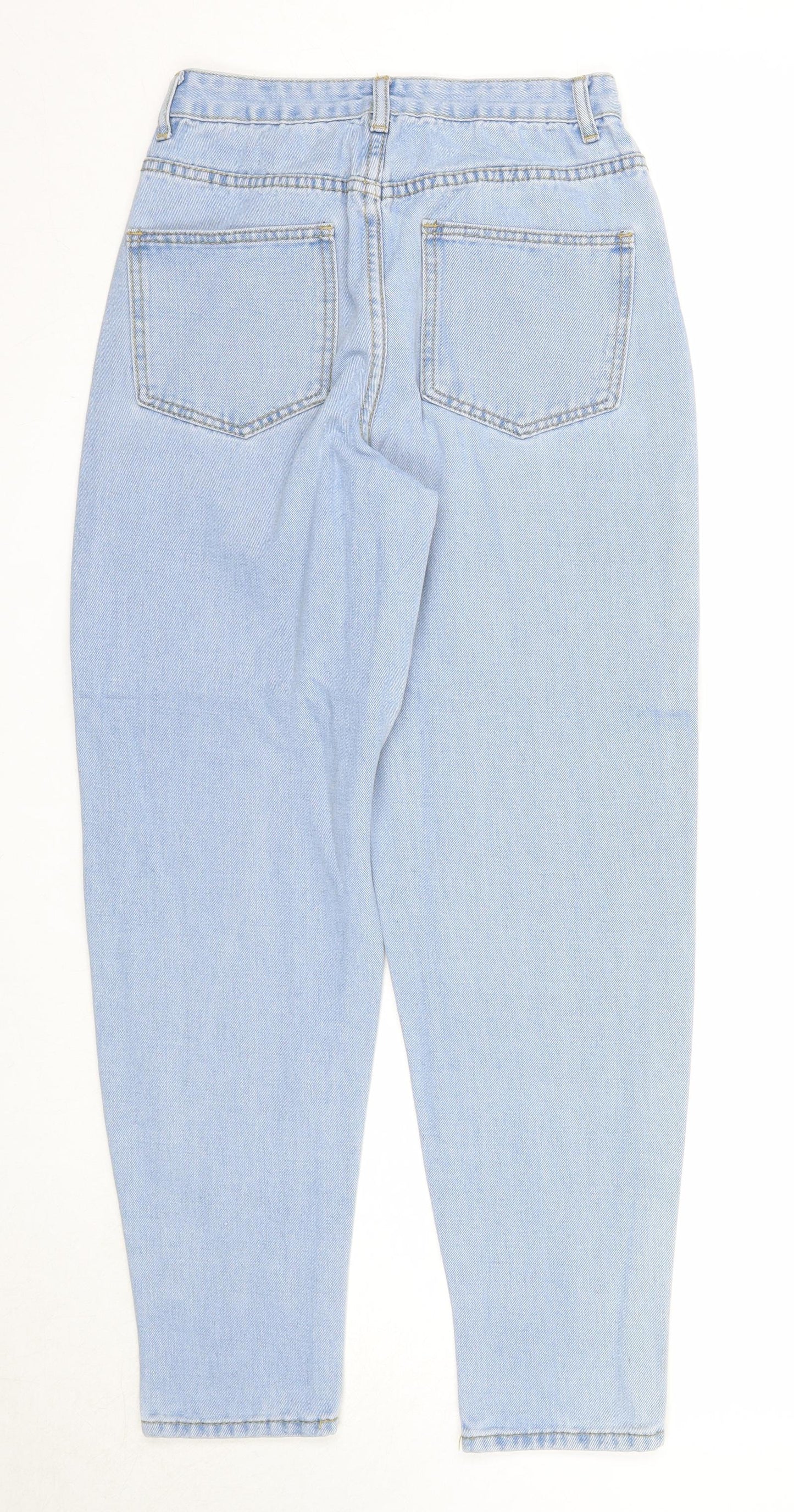 PRETTYLITTLETHING Womens Blue Cotton Mom Jeans Size 8 Regular Zip