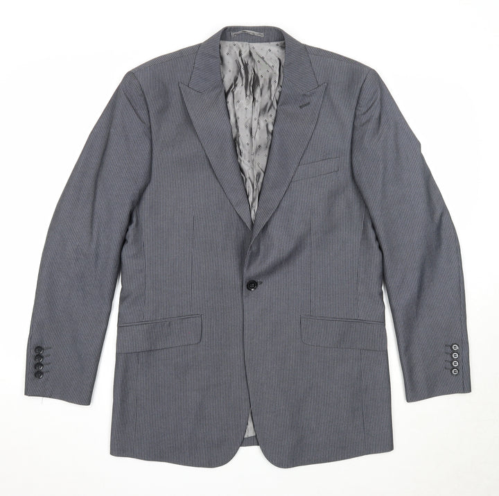 Skopes Mens Grey Striped Polyester Jacket Suit Jacket Size 38 Regular