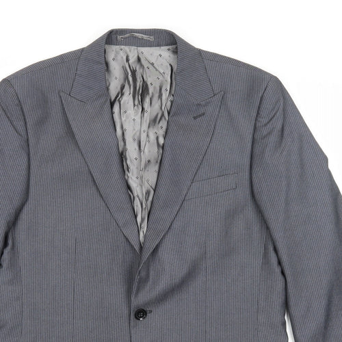 Skopes Mens Grey Striped Polyester Jacket Suit Jacket Size 38 Regular