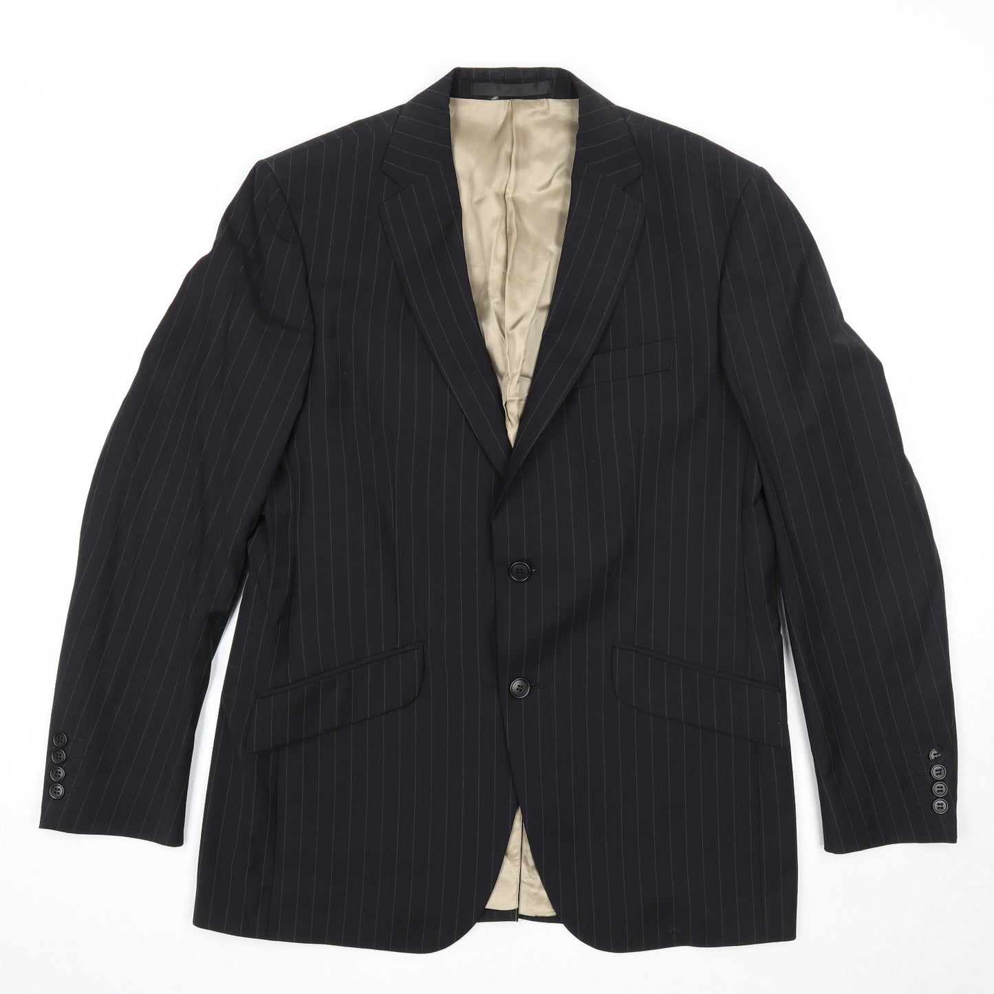 Impressions Mens Black Striped Wool Jacket Suit Jacket Size 40 Regular