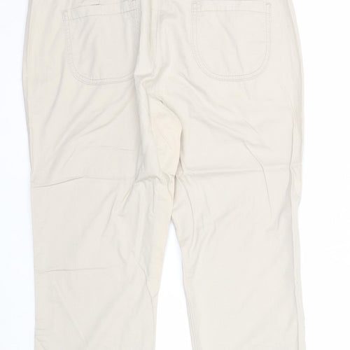 Marks and Spencer Womens Beige Cotton Cropped Trousers Size 14 Regular Zip