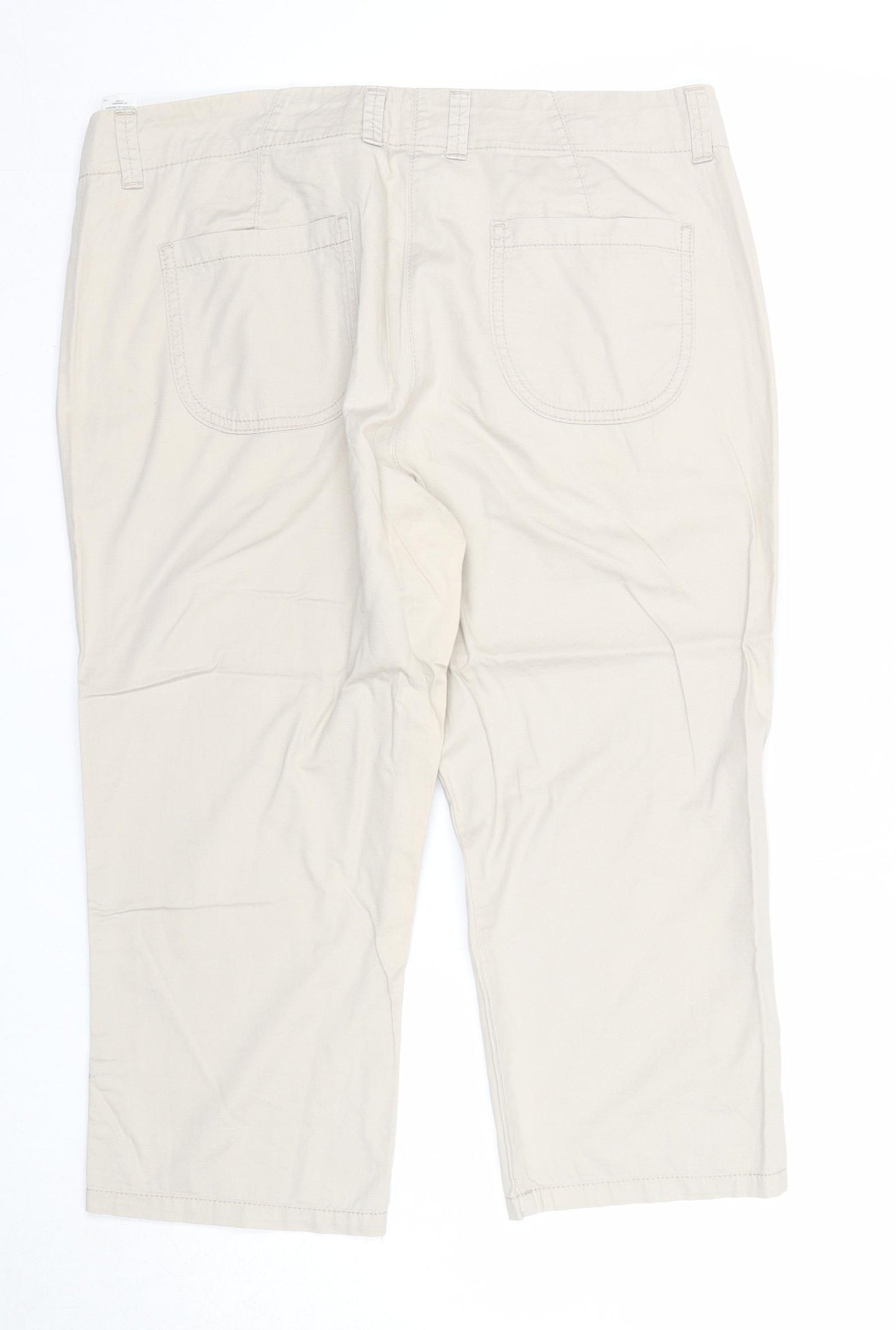 Marks and Spencer Womens Beige Cotton Cropped Trousers Size 14 Regular Zip