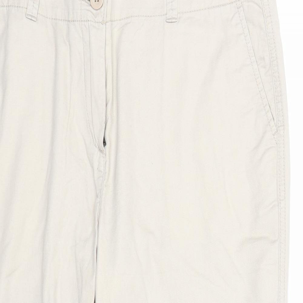 Marks and Spencer Womens Beige Cotton Cropped Trousers Size 14 Regular Zip