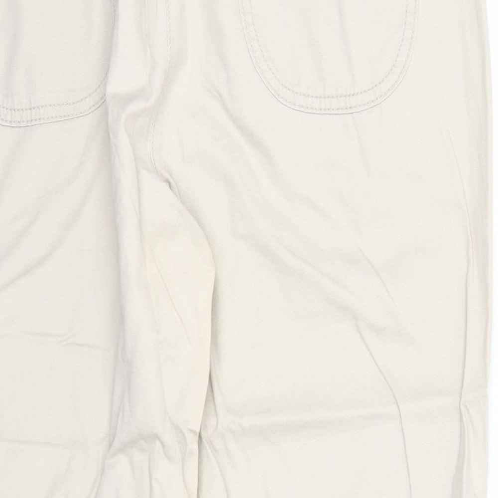 Marks and Spencer Womens Beige Cotton Cropped Trousers Size 14 Regular Zip