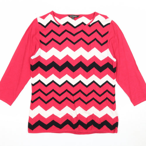 Bonmarché Womens Pink Round Neck Geometric Viscose Pullover Jumper Size 12