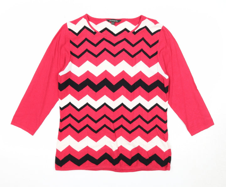 Bonmarché Womens Pink Round Neck Geometric Viscose Pullover Jumper Size 12