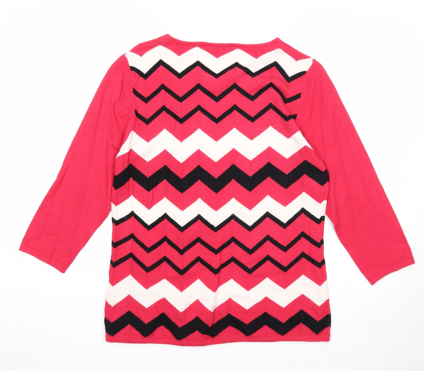 Bonmarché Womens Pink Round Neck Geometric Viscose Pullover Jumper Size 12