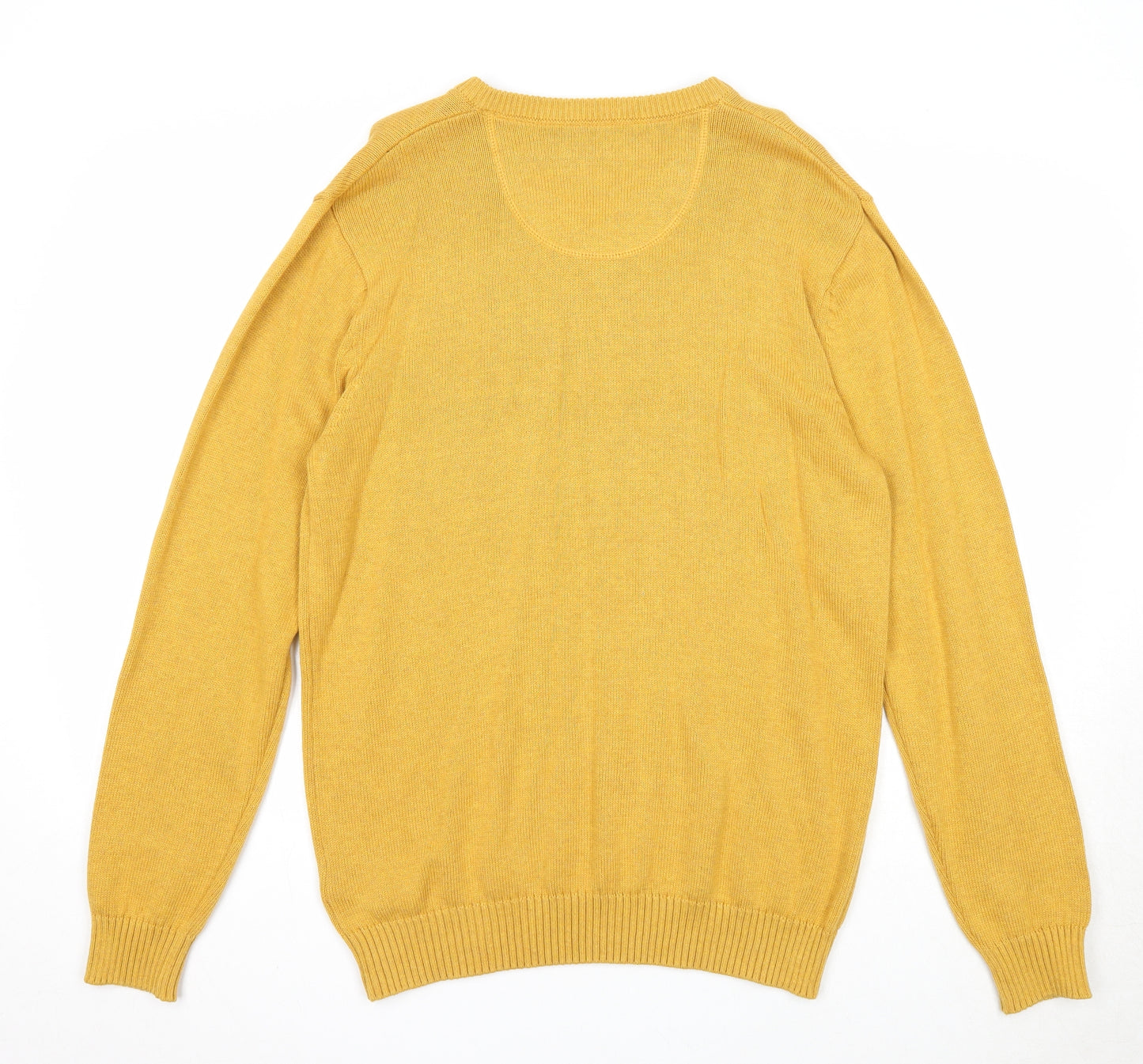 Maine New England Mens Yellow V-Neck Cotton Pullover Jumper Size S Long Sleeve