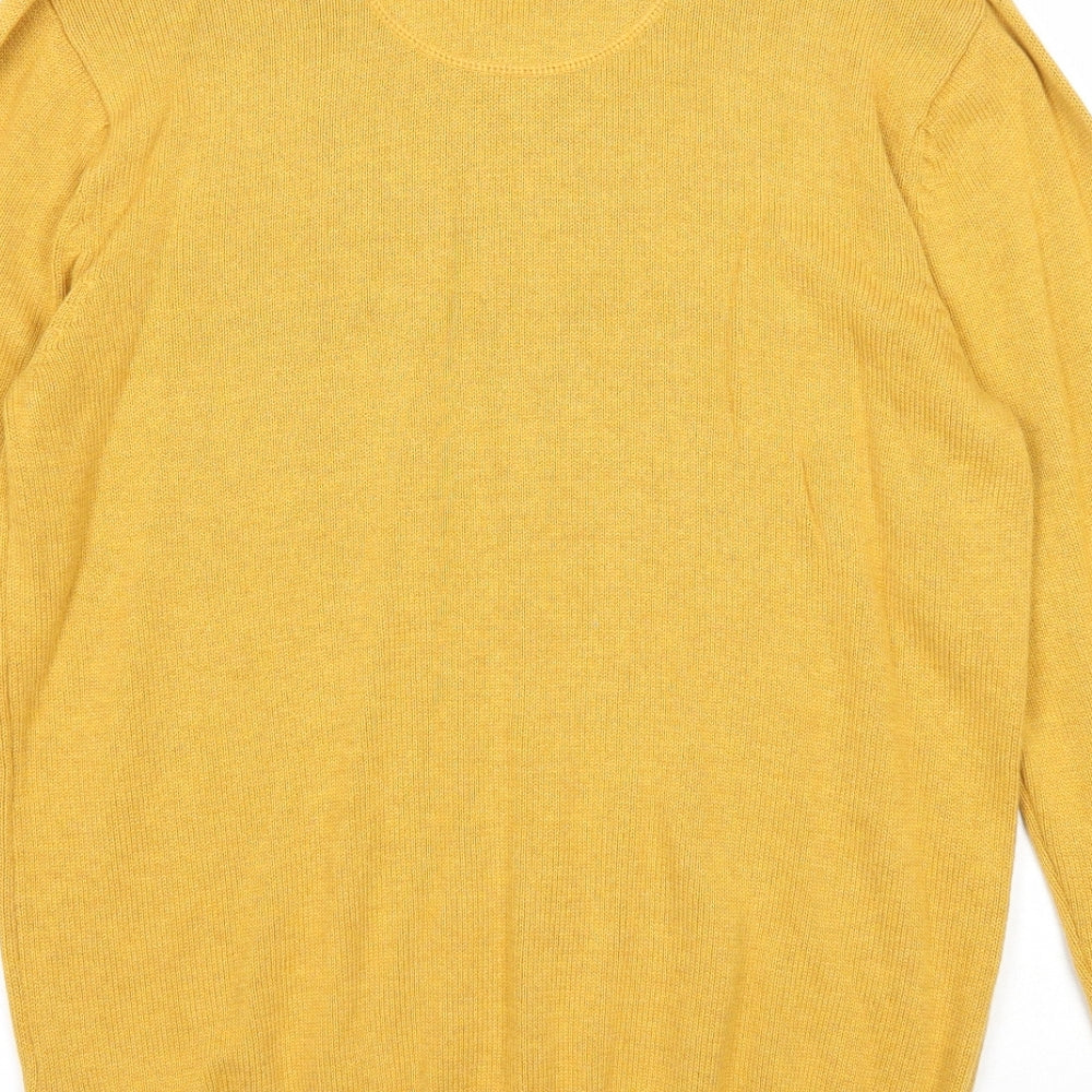 Maine New England Mens Yellow V-Neck Cotton Pullover Jumper Size S Long Sleeve