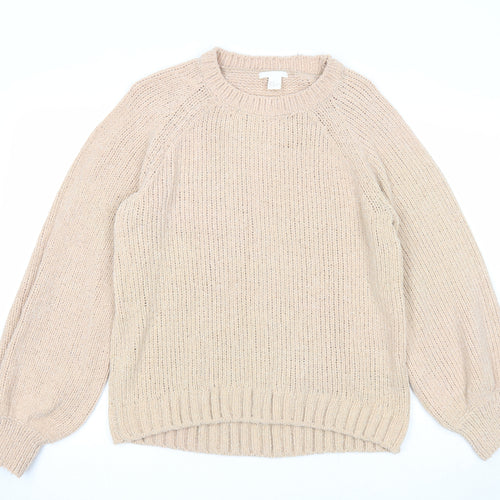 H&M Womens Pink Round Neck Polyamide Pullover Jumper Size S