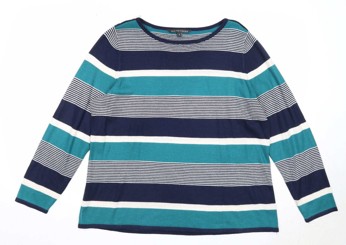 Love Knitwear Womens Multicoloured Round Neck Striped Acrylic Pullover Jumper Size 16