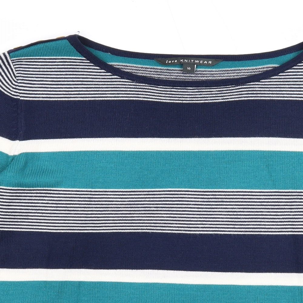 Love Knitwear Womens Multicoloured Round Neck Striped Acrylic Pullover Jumper Size 16