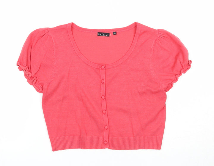 Initial Womens Pink Scoop Neck Viscose Cardigan Jumper Size M