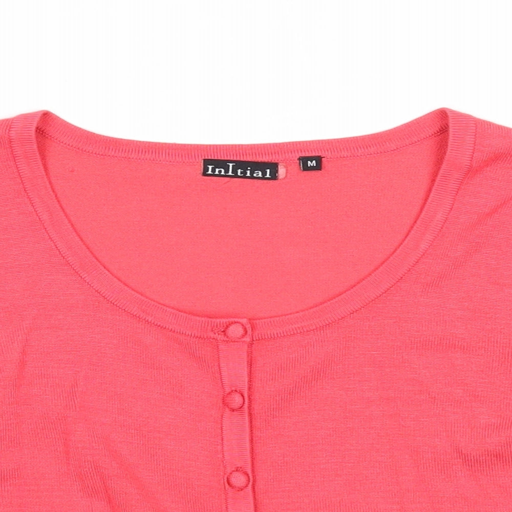 Initial Womens Pink Scoop Neck Viscose Cardigan Jumper Size M