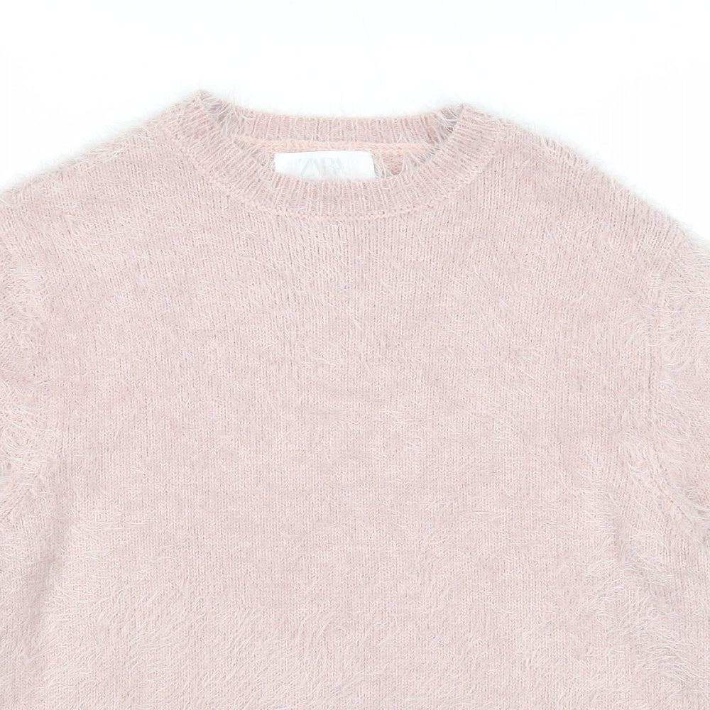 Zara Girls Pink Round Neck Nylon Pullover Jumper Size 11-12 Years Pullover