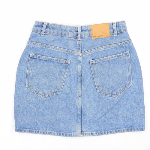 Pull&Bear Womens Blue Cotton A-Line Skirt Size 26 in Button