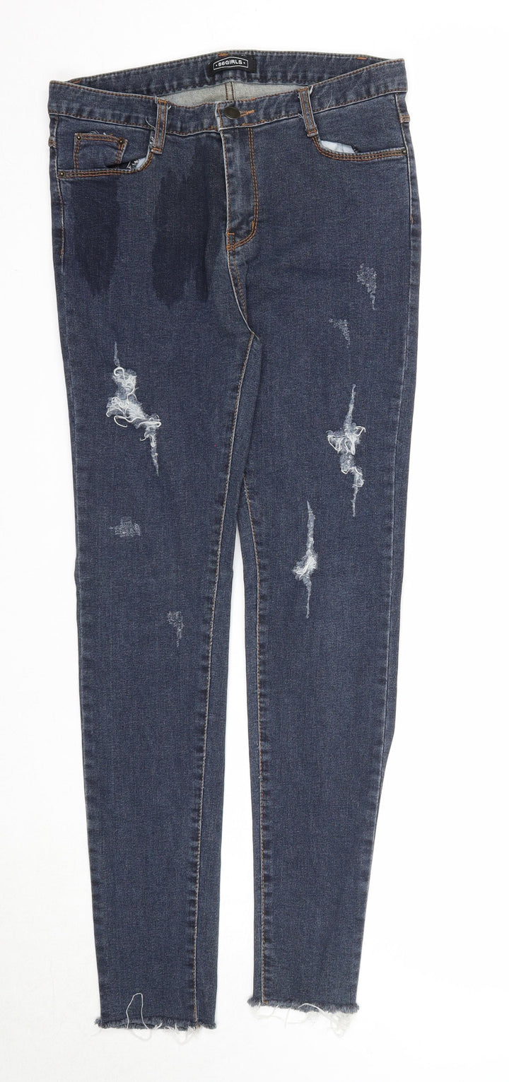 66 Girls Womens Blue Cotton Skinny Jeans Size L Regular Zip
