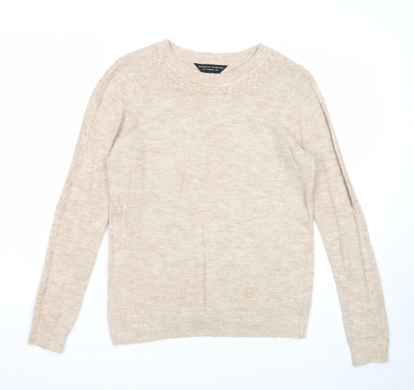 Dorothy Perkins Womens Beige Round Neck Acrylic Pullover Jumper Size 8