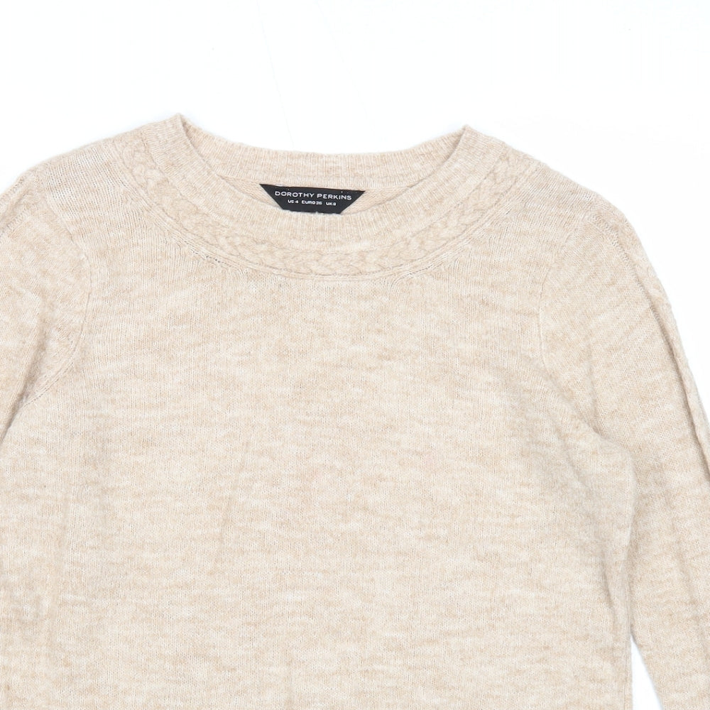Dorothy Perkins Womens Beige Round Neck Acrylic Pullover Jumper Size 8