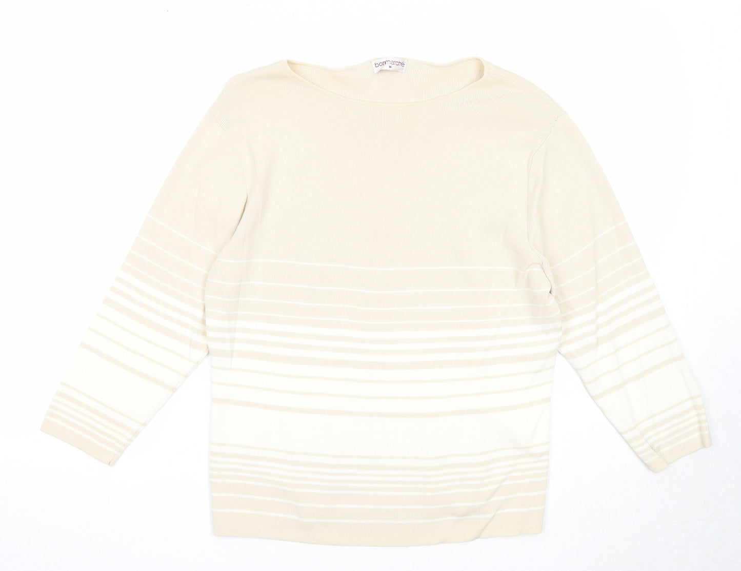 Bonmarché Womens Beige Round Neck Striped Viscose Pullover Jumper Size M