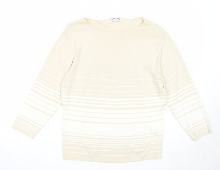 Bonmarché Womens Beige Round Neck Striped Viscose Pullover Jumper Size M