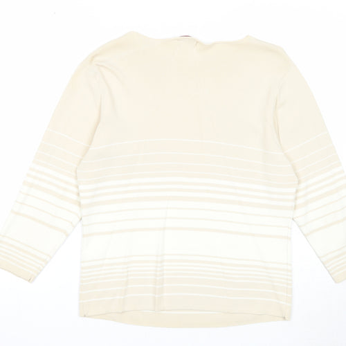 Bonmarché Womens Beige Round Neck Striped Viscose Pullover Jumper Size M