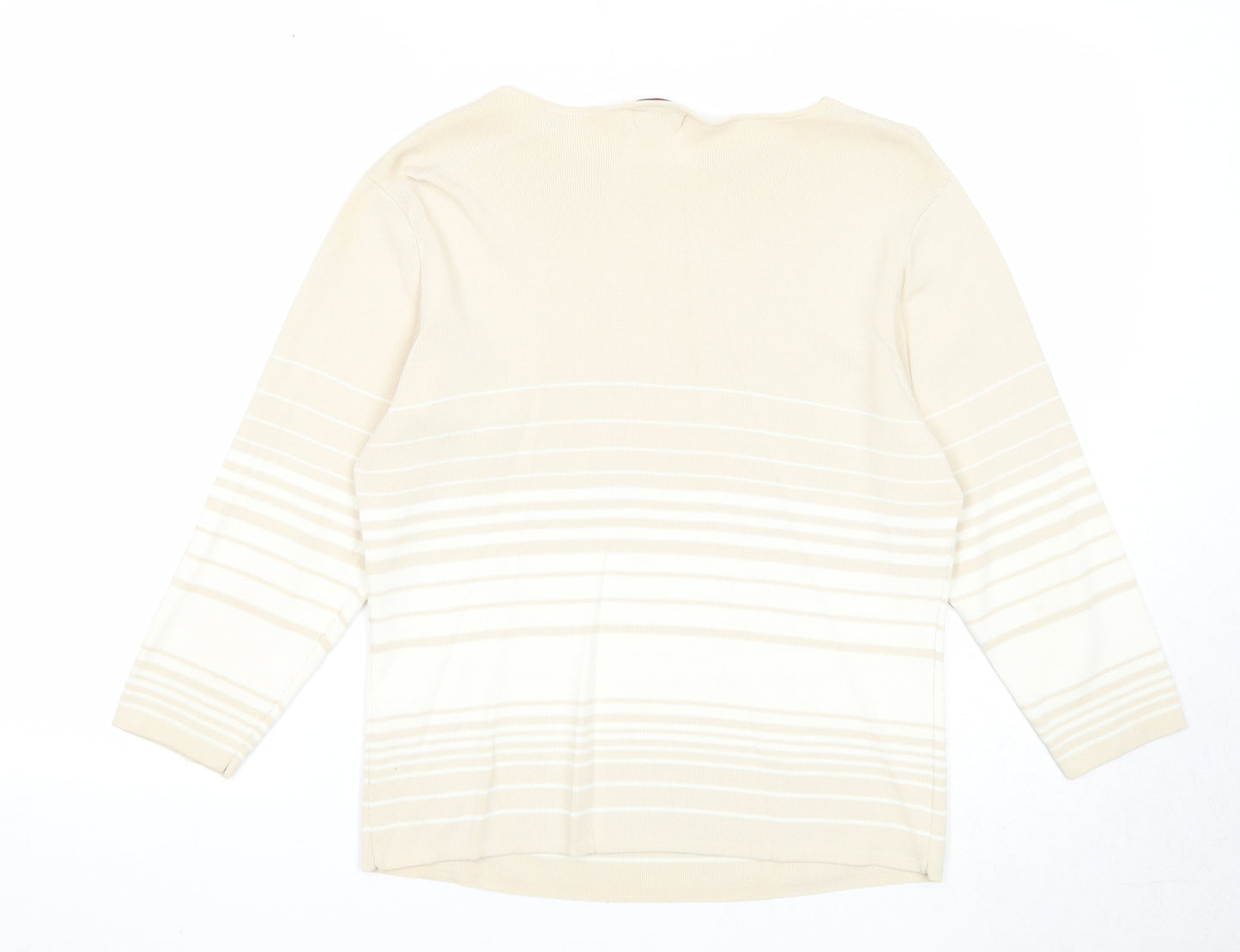 Bonmarché Womens Beige Round Neck Striped Viscose Pullover Jumper Size M