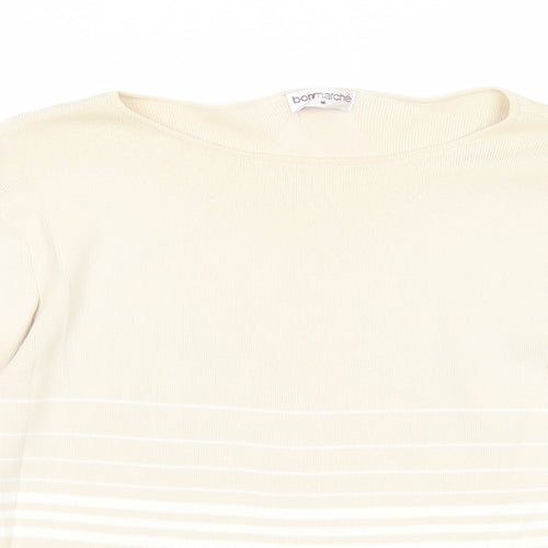 Bonmarché Womens Beige Round Neck Striped Viscose Pullover Jumper Size M