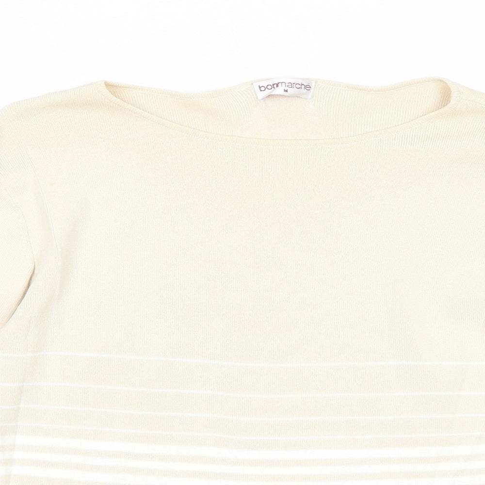 Bonmarché Womens Beige Round Neck Striped Viscose Pullover Jumper Size M
