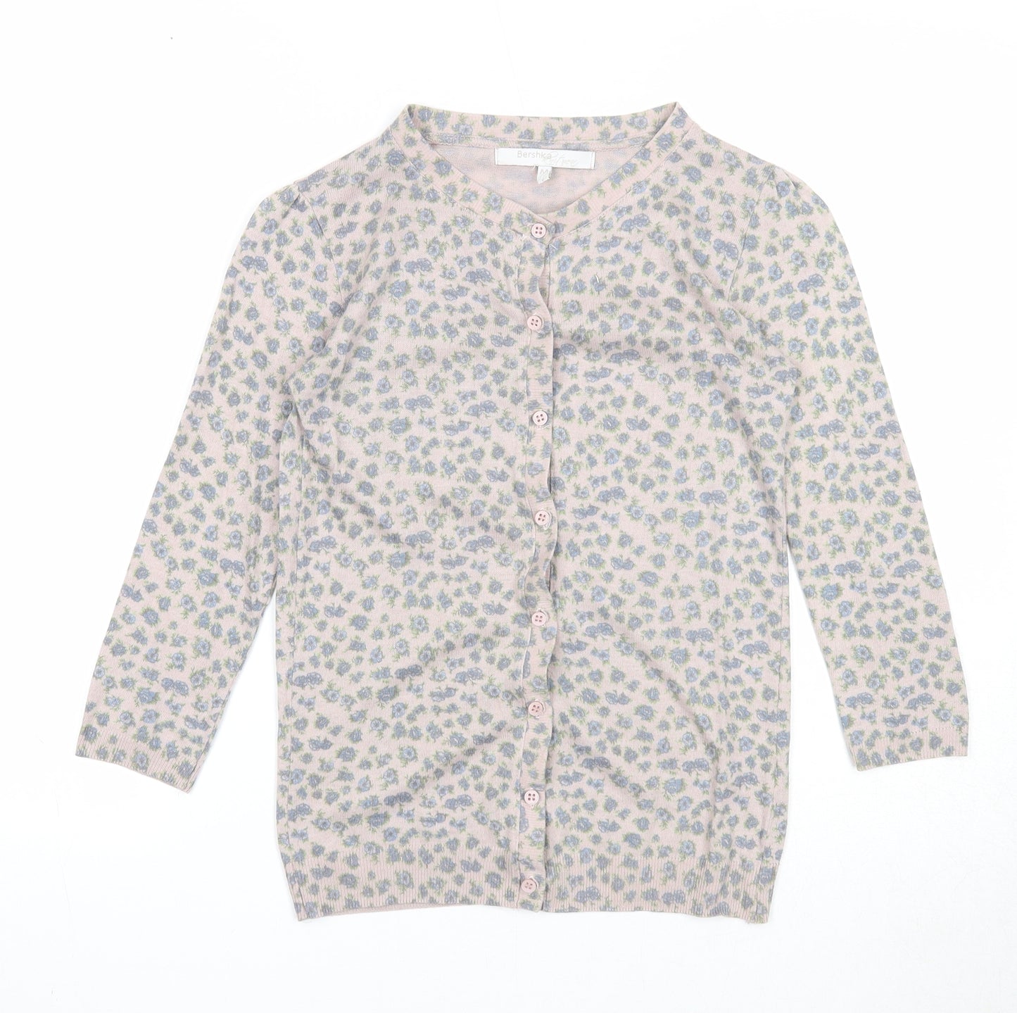Bershka Womens Beige Round Neck Floral Acrylic Cardigan Jumper Size M