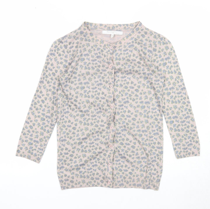 Bershka Womens Beige Round Neck Floral Acrylic Cardigan Jumper Size M