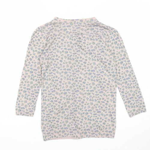 Bershka Womens Beige Round Neck Floral Acrylic Cardigan Jumper Size M