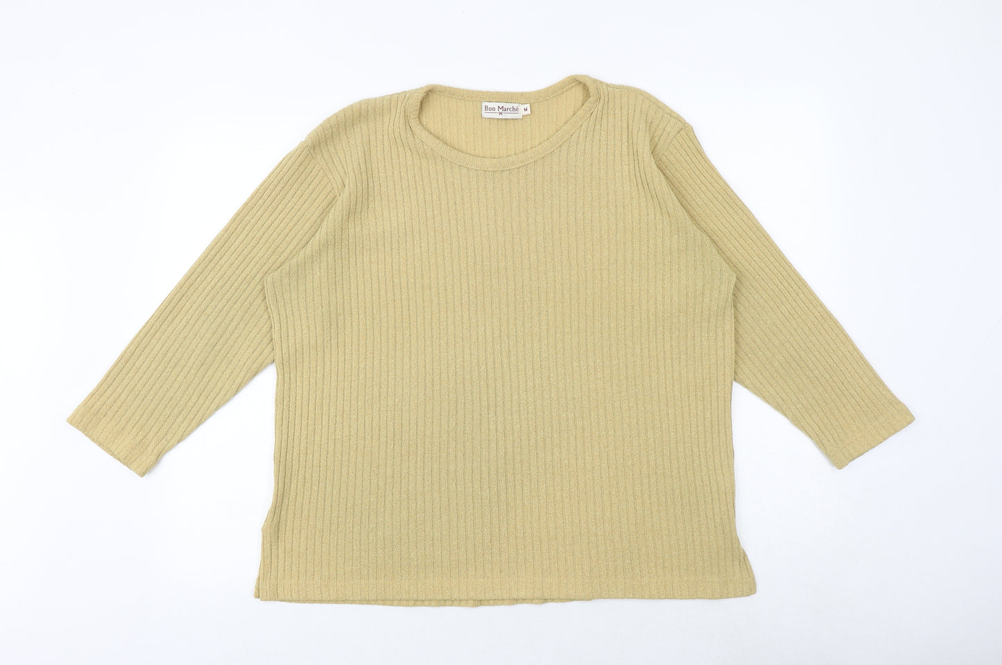 Bonmarché Womens Yellow Round Neck Polyester Pullover Jumper Size M