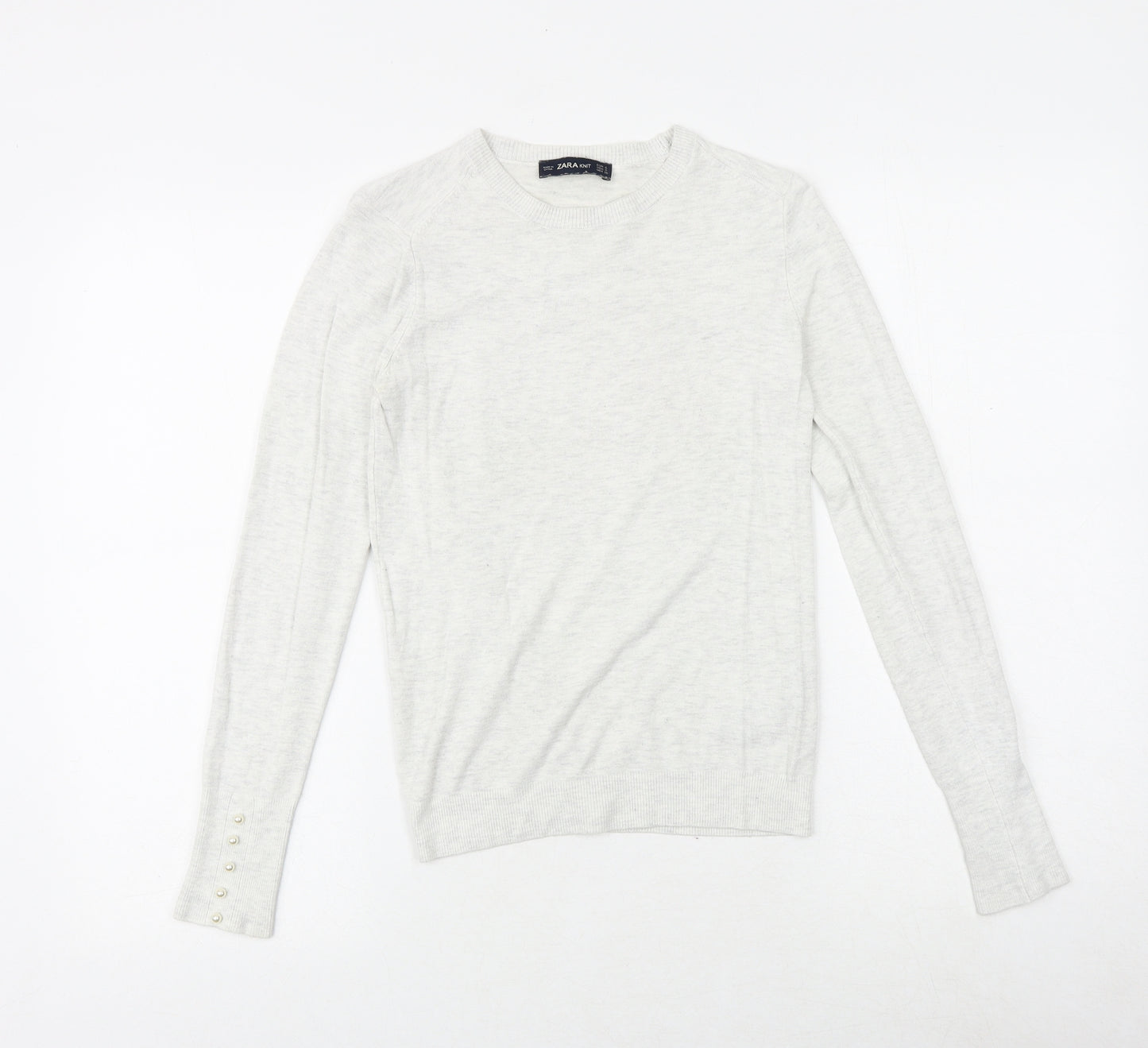 Zara Womens Grey Round Neck Viscose Pullover Jumper Size S