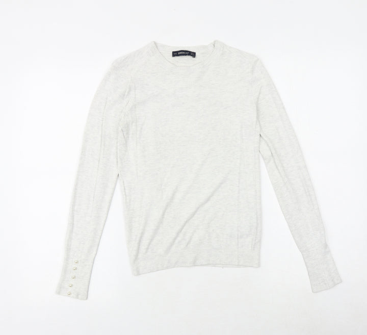 Zara Womens Grey Round Neck Viscose Pullover Jumper Size S