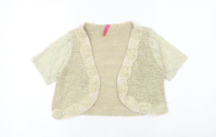Marks and Spencer Womens Brown V-Neck Acrylic Cardigan Jumper Size S - Lace Details
