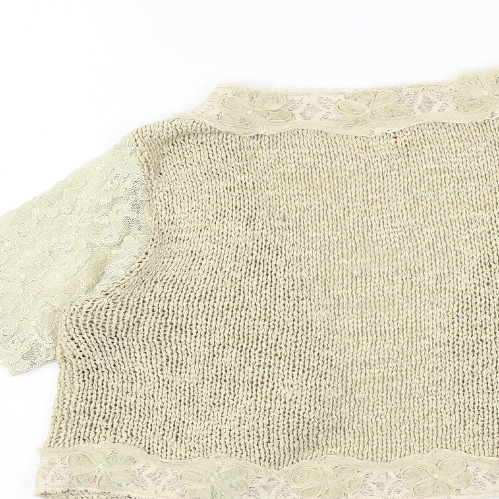 Marks and Spencer Womens Brown V-Neck Acrylic Cardigan Jumper Size S - Lace Details