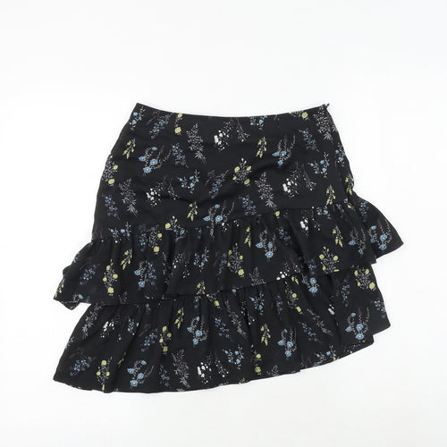 charms fashion Womens Black Floral Polyester Mini Skirt Size 8 Zip