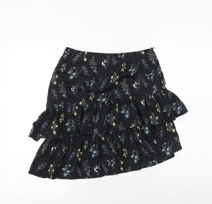 charms fashion Womens Black Floral Polyester Mini Skirt Size 8 Zip